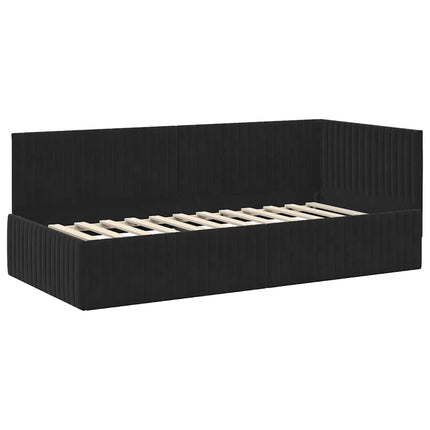 Hjørnesengramme med hovedgærde Sort 90 cm x 190 cm Fløjl