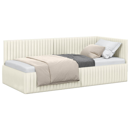 Hjørnesengramme med hovedgærde Creme 90 cm x 190 cm Fløjl