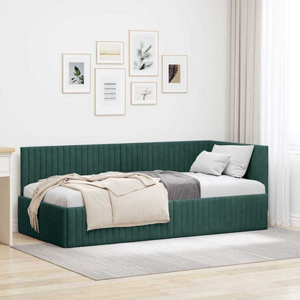 Hjørnesengramme med hovedgærde Mørkegrøn 90 cm x 200 cm Fløjl