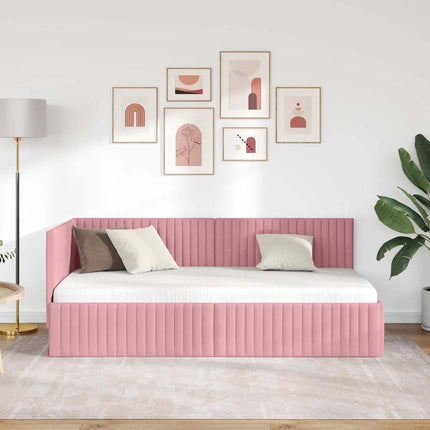 Hjørnesengramme med hovedgærde Lyserød 90 cm x 200 cm Fløjl