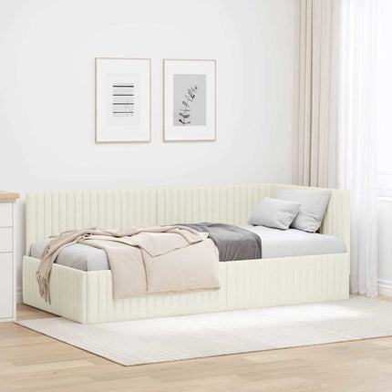 Hjørnesengramme med hovedgærde Creme 90 cm x 200 cm Fløjl