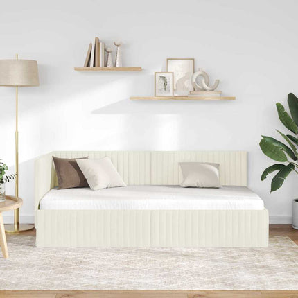 Hjørnesengramme med hovedgærde Creme 90 cm x 200 cm Fløjl