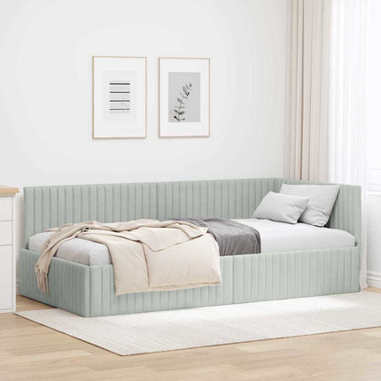 Hjørnesengramme med hovedgærde Lysegrå 100 cm x 200 cm Fløjl
