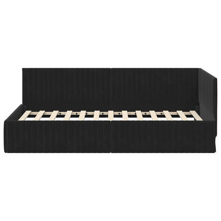 Hjørnesengramme med hovedgærde Sort 100 cm x 200 cm Fløjl