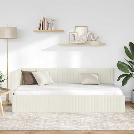 Hjørnesengramme med hovedgærde Creme 100 cm x 200 cm Fløjl
