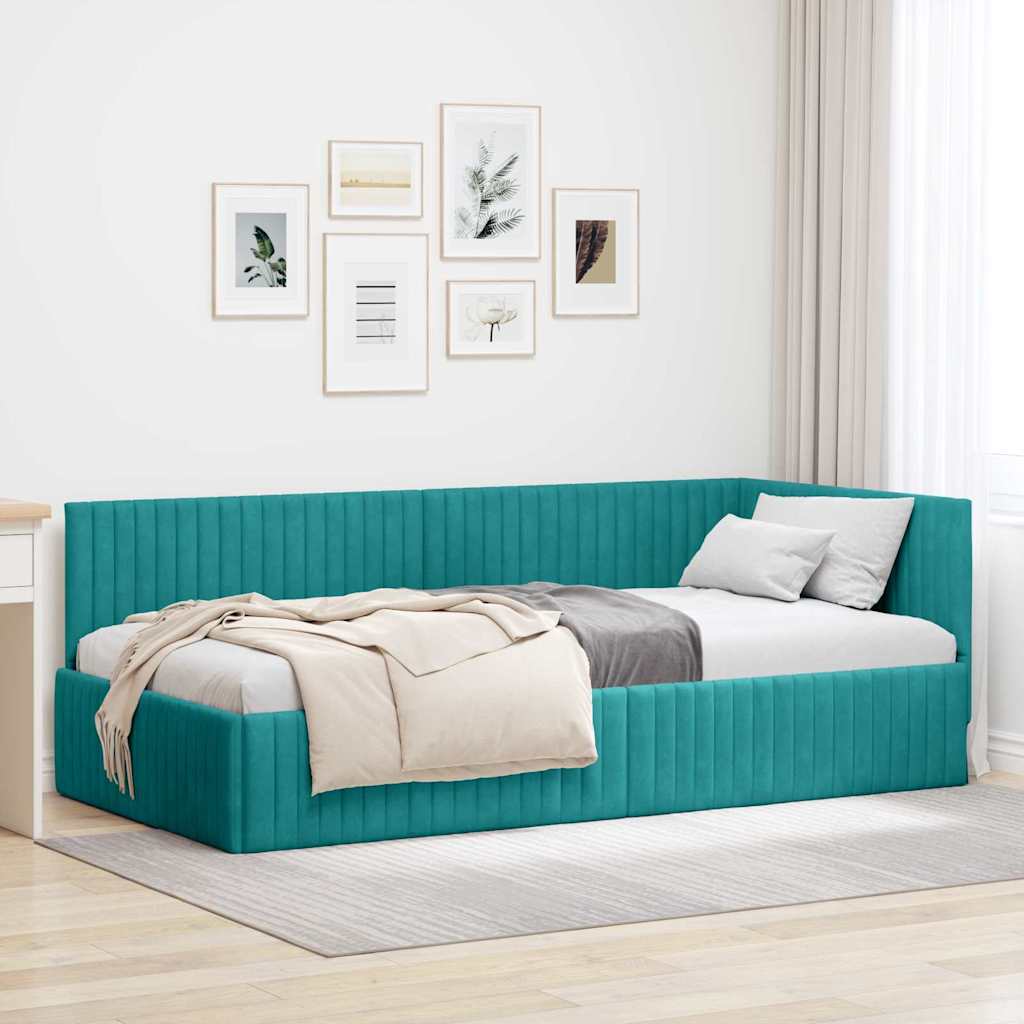 Hjørnesengramme med hovedgærde Turkis 100 cm x 200 cm Fløjl