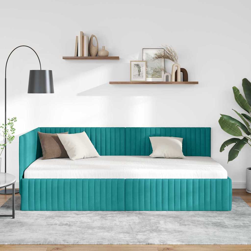 Hjørnesengramme med hovedgærde Turkis 100 cm x 200 cm Fløjl