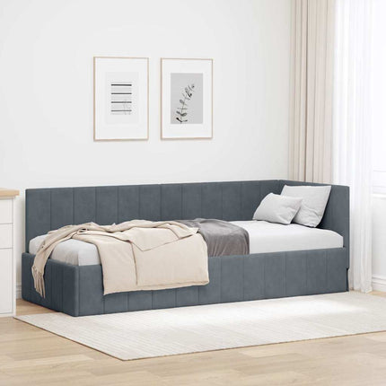 Hjørnesengramme med hovedgærde Mørkegrå 80 cm x 200 cm Fløjl
