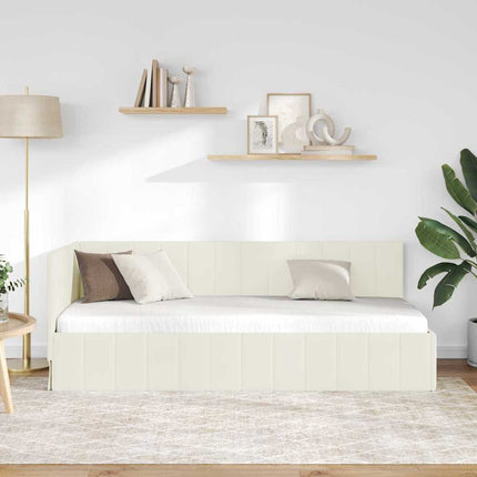 Hjørnesengramme med hovedgærde Creme 80 cm x 200 cm Fløjl