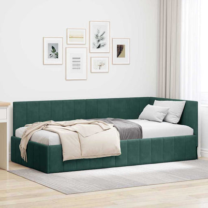 Hjørnesengramme med hovedgærde Mørkegrøn 90 cm x 190 cm Fløjl