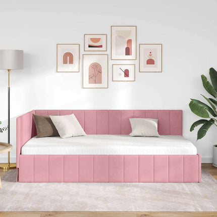 Hjørnesengramme med hovedgærde Lyserød 90 cm x 190 cm Fløjl
