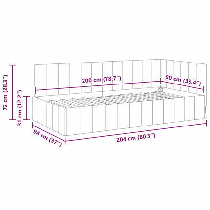 Hjørnesengramme med hovedgærde Lysegrå 90 cm x 200 cm Fløjl