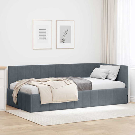 Hjørnesengramme med hovedgærde Mørkegrå 90 cm x 200 cm Fløjl