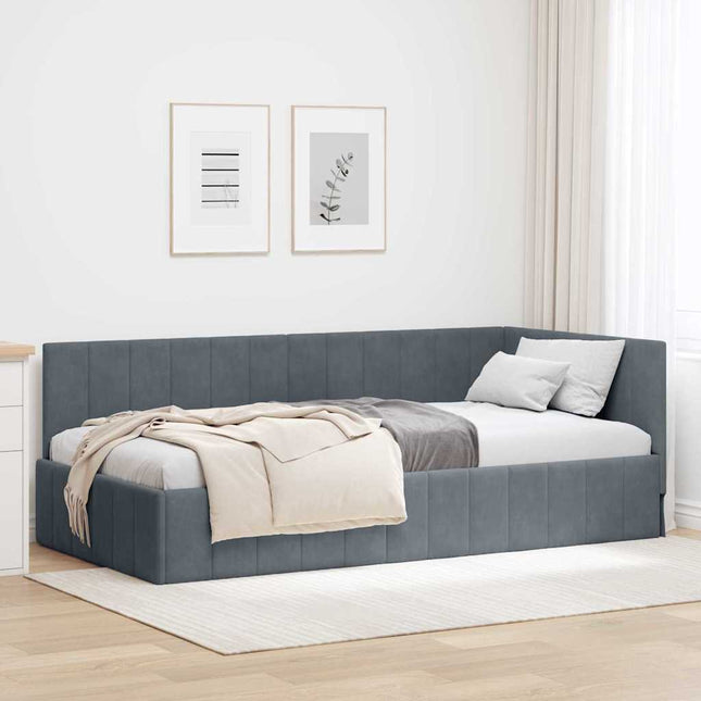 Hjørnesengramme med hovedgærde Mørkegrå 90 cm x 200 cm Fløjl