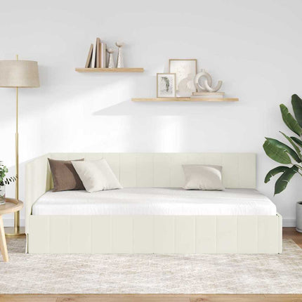 Hjørnesengramme med hovedgærde Creme 90 cm x 200 cm Fløjl