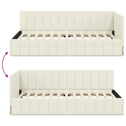 Hjørnesengramme med hovedgærde Creme 90 cm x 200 cm Fløjl