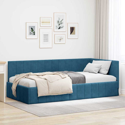 Hjørnesengramme med hovedgærde Blå 100 cm x 200 cm Fløjl