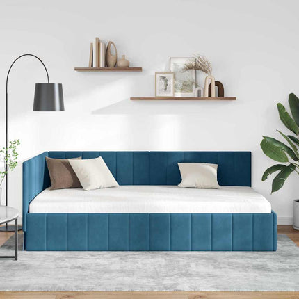 Hjørnesengramme med hovedgærde Blå 100 cm x 200 cm Fløjl