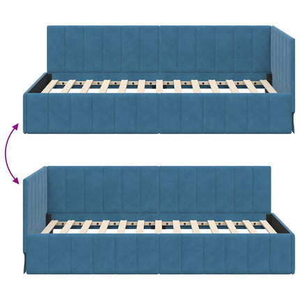 Hjørnesengramme med hovedgærde Blå 100 cm x 200 cm Fløjl
