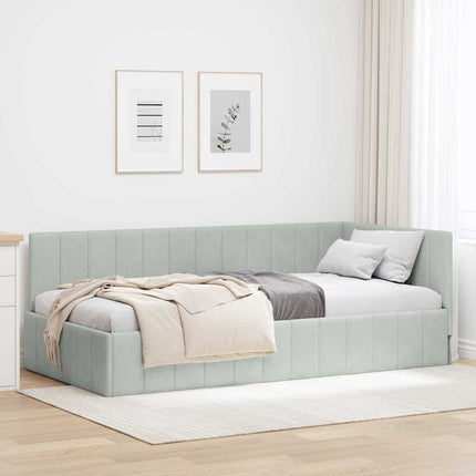 Hjørnesengramme med hovedgærde Lysegrå 100 cm x 200 cm Fløjl