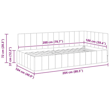 Hjørnesengramme med hovedgærde Lysegrå 100 cm x 200 cm Fløjl