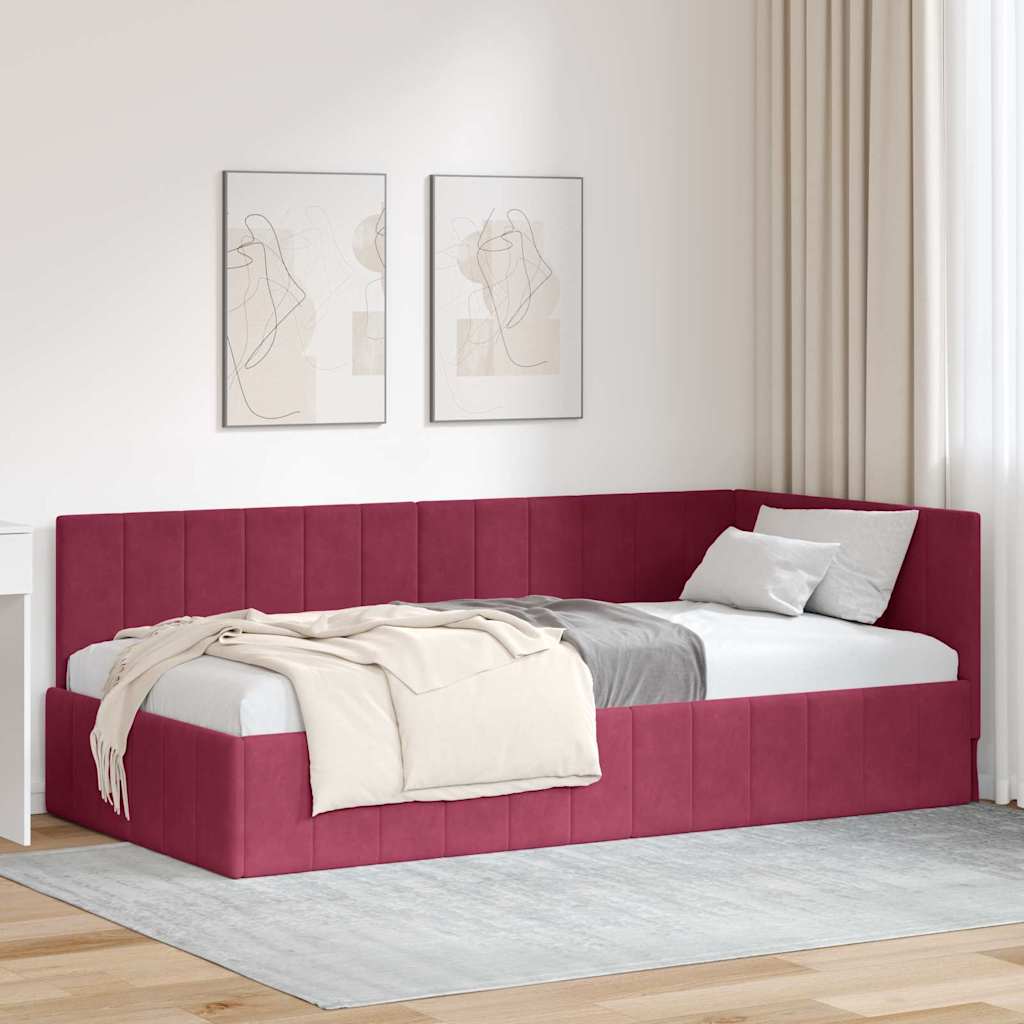 Hjørnesengramme med hovedgærde Vinrød 100 cm x 200 cm Fløjl