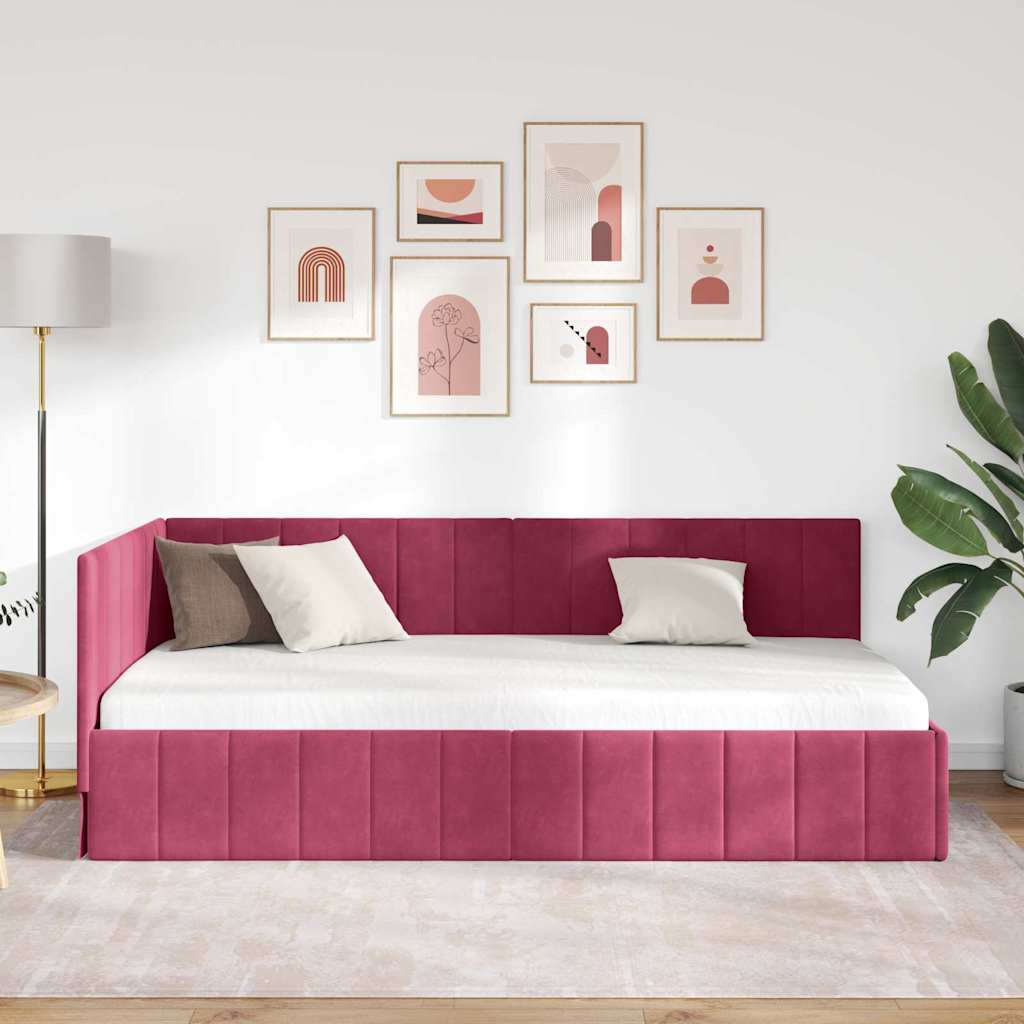 Hjørnesengramme med hovedgærde Vinrød 100 cm x 200 cm Fløjl