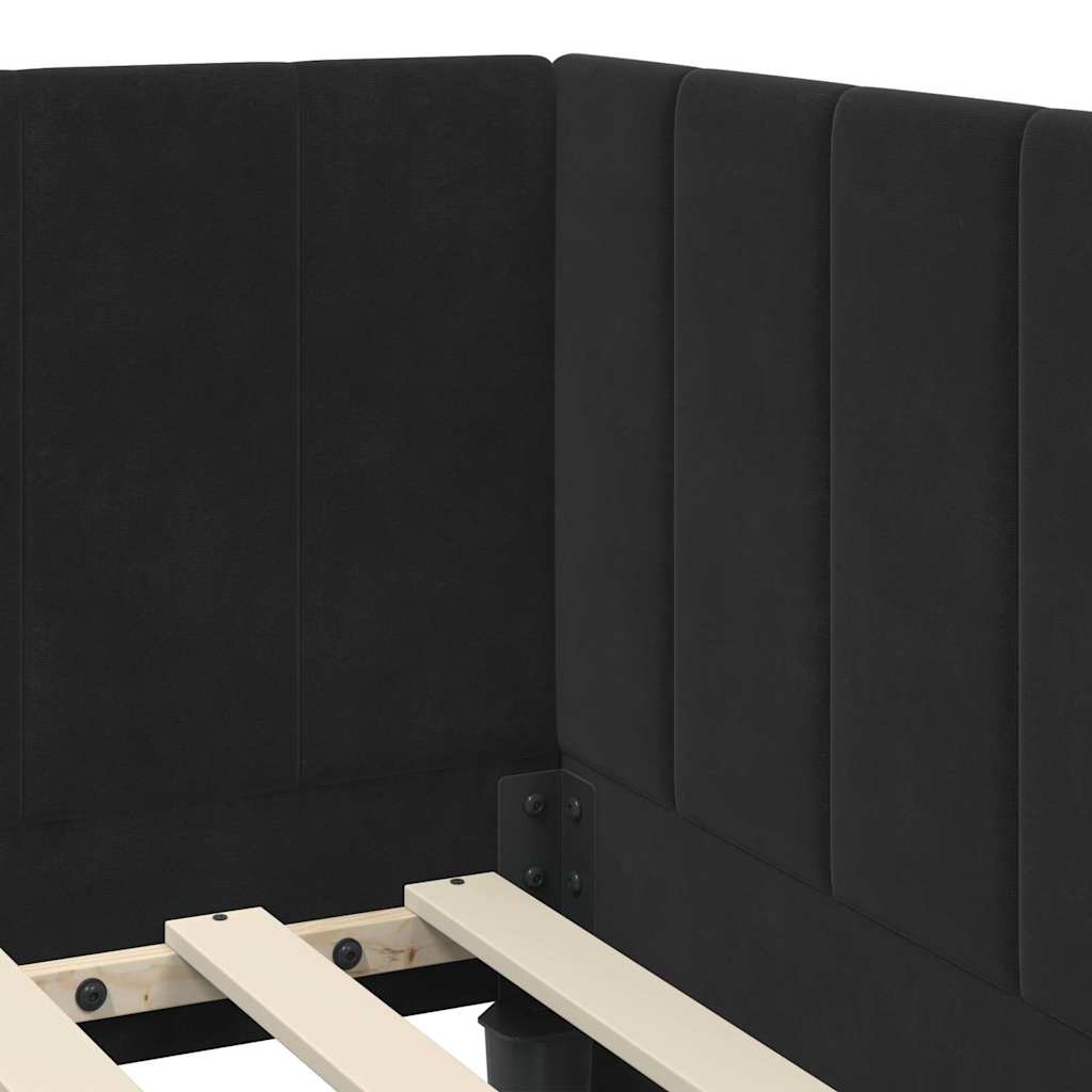 Hjørnesengramme med hovedgærde Sort 100 cm x 200 cm Fløjl