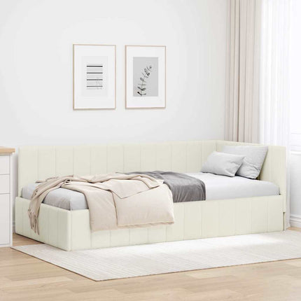 Hjørnesengramme med hovedgærde Creme 100 cm x 200 cm Fløjl