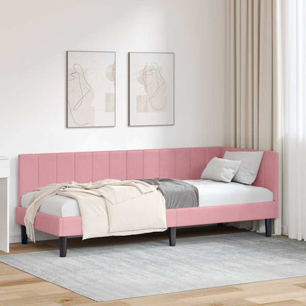 Hjørnesengramme med hovedgærde Lyserød 80 cm x 200 cm Fløjl