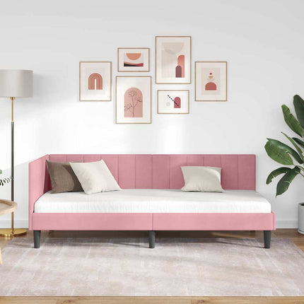 Hjørnesengramme med hovedgærde Lyserød 80 cm x 200 cm Fløjl