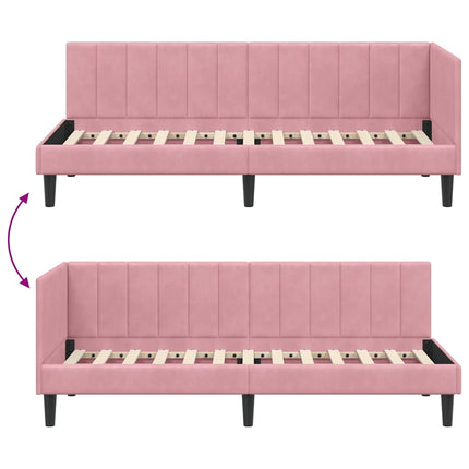 Hjørnesengramme med hovedgærde Lyserød 80 cm x 200 cm Fløjl