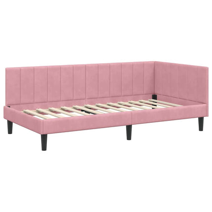 Hjørnesengramme med hovedgærde Lyserød 90 cm x 190 cm Fløjl