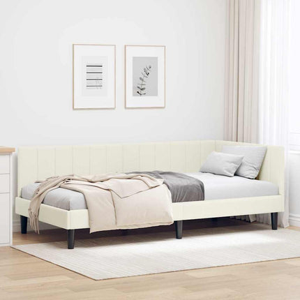 Hjørnesengramme med hovedgærde Creme 90 cm x 190 cm Fløjl