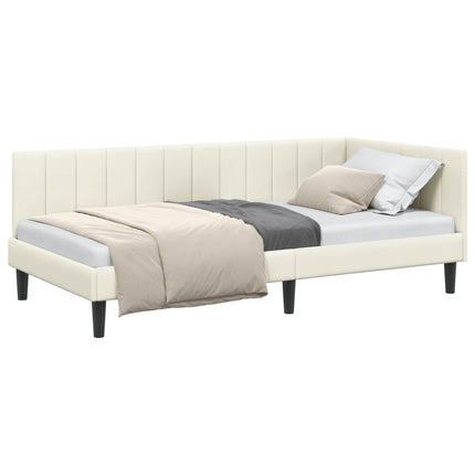 Hjørnesengramme med hovedgærde Creme 90 cm x 190 cm Fløjl