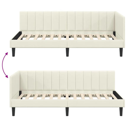Hjørnesengramme med hovedgærde Creme 90 cm x 190 cm Fløjl