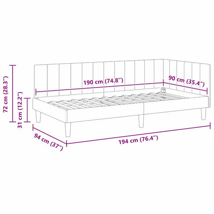Hjørnesengramme med hovedgærde Creme 90 cm x 190 cm Fløjl