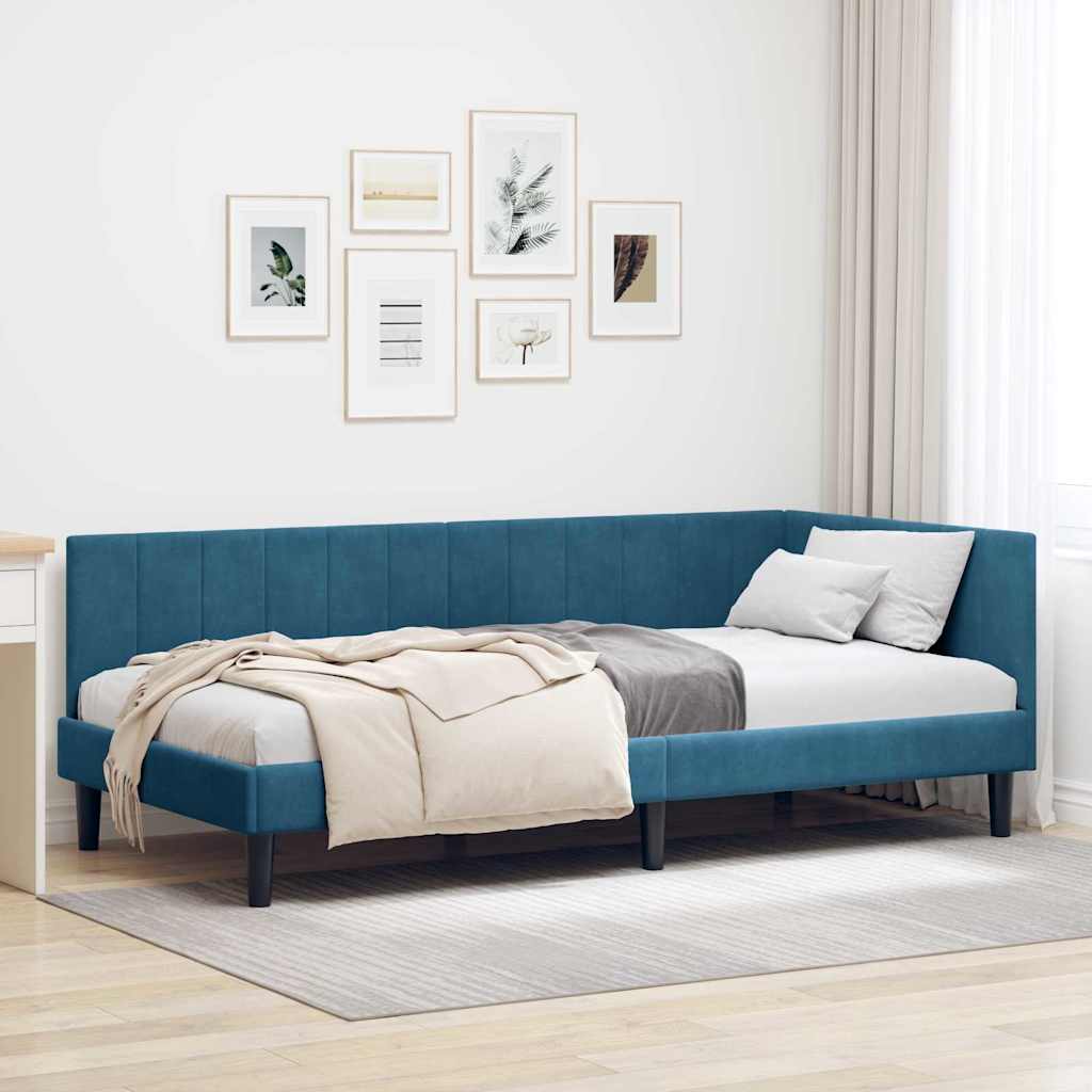 Hjørnesengramme med hovedgærde Blå 90 cm x 200 cm Fløjl