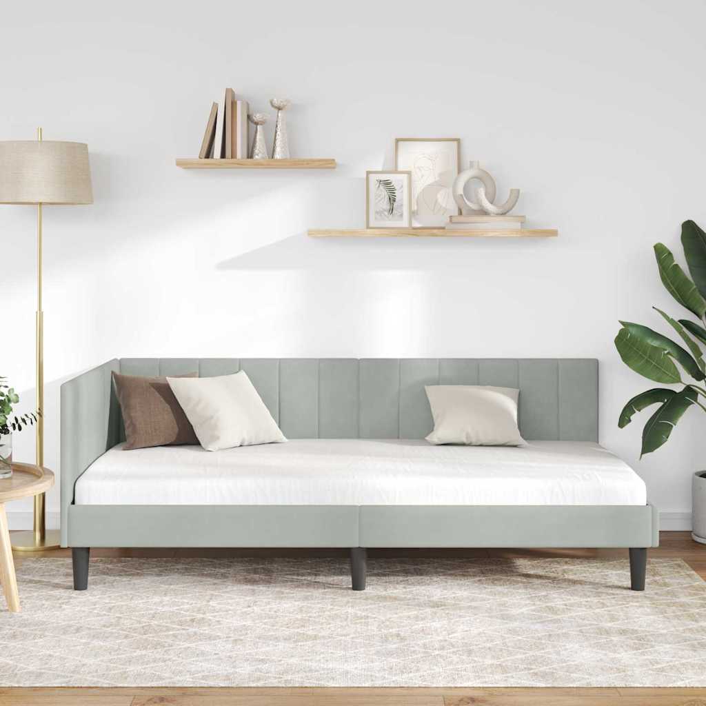 Hjørnesengramme med hovedgærde Lysegrå 90 cm x 200 cm Fløjl