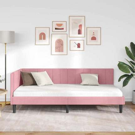 Hjørnesengramme med hovedgærde Lyserød 90 cm x 200 cm Fløjl