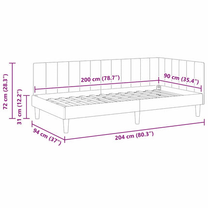 Hjørnesengramme med hovedgærde Lyserød 90 cm x 200 cm Fløjl
