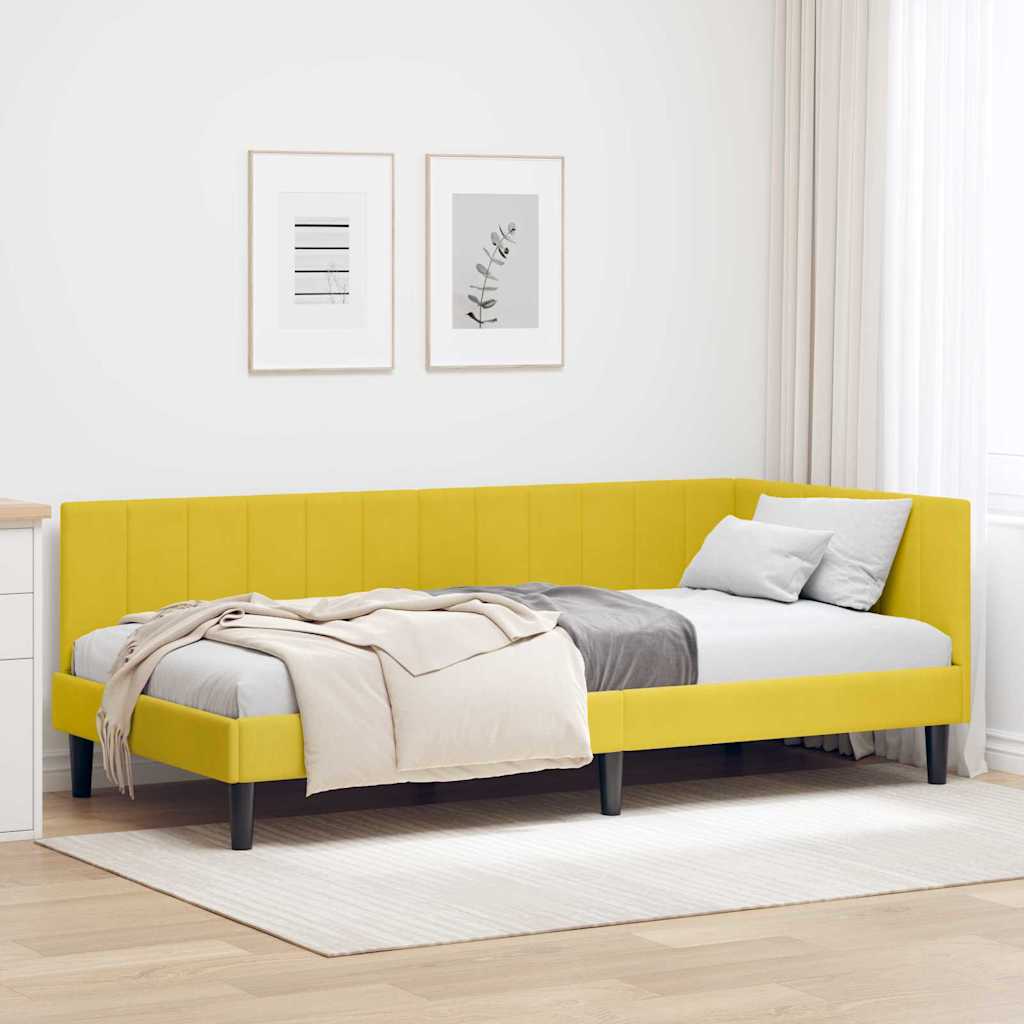 Hjørnesengramme med hovedgærde Gul 90 cm x 200 cm Fløjl