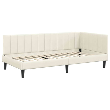 Hjørnesengramme med hovedgærde Creme 90 cm x 200 cm Fløjl