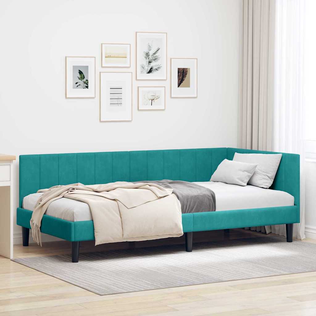 Hjørnesengramme med hovedgærde Turkis 90 cm x 200 cm Fløjl