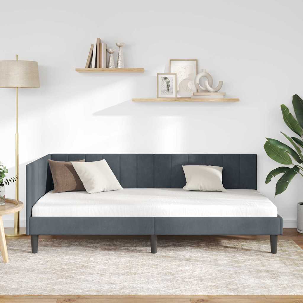 Hjørnesengramme med hovedgærde Mørkegrå 100 cm x 200 cm Fløjl