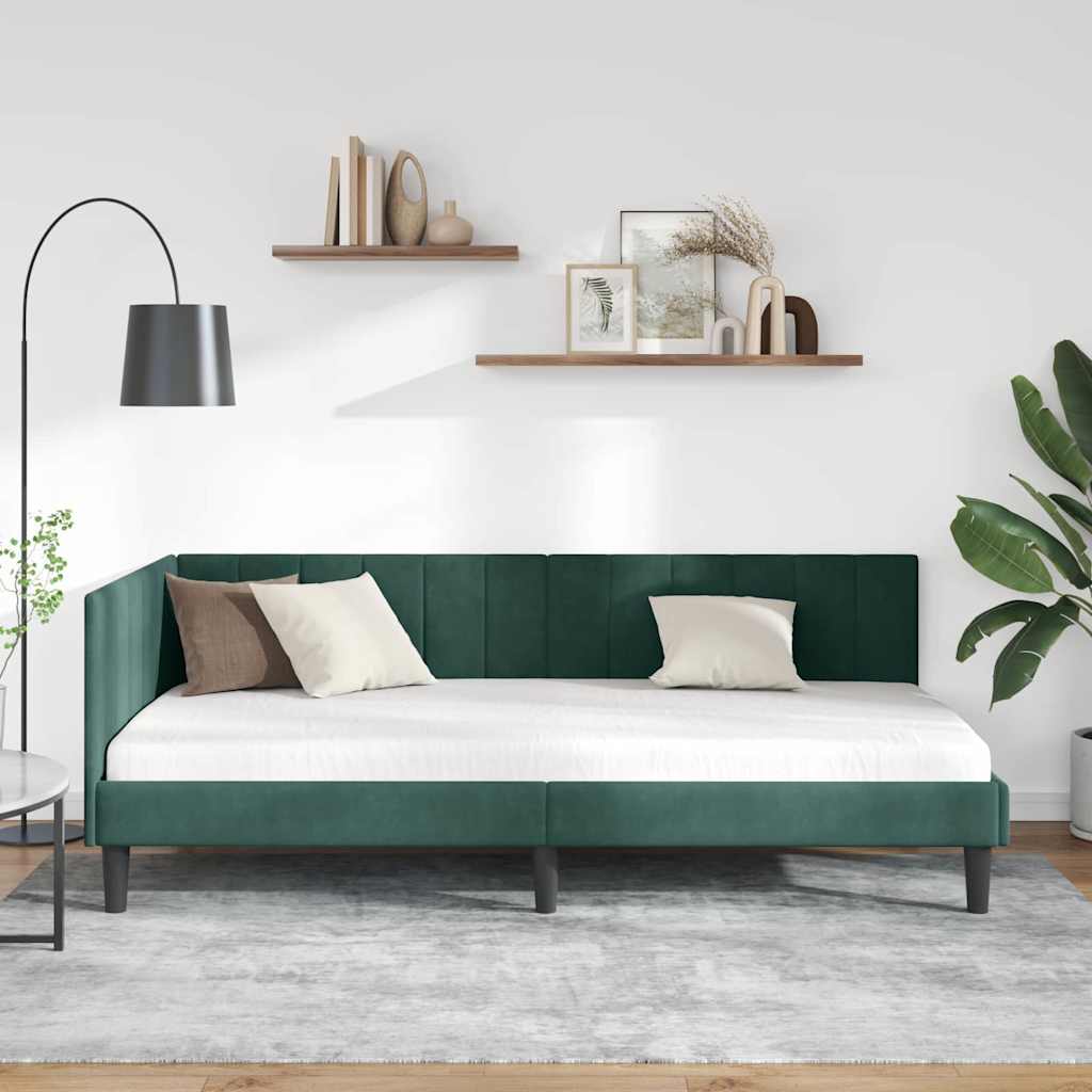 Hjørnesengramme med hovedgærde Mørkegrøn 100 cm x 200 cm Fløjl