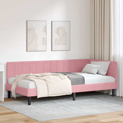 Hjørnesengramme med hovedgærde Lyserød 100 cm x 200 cm Fløjl