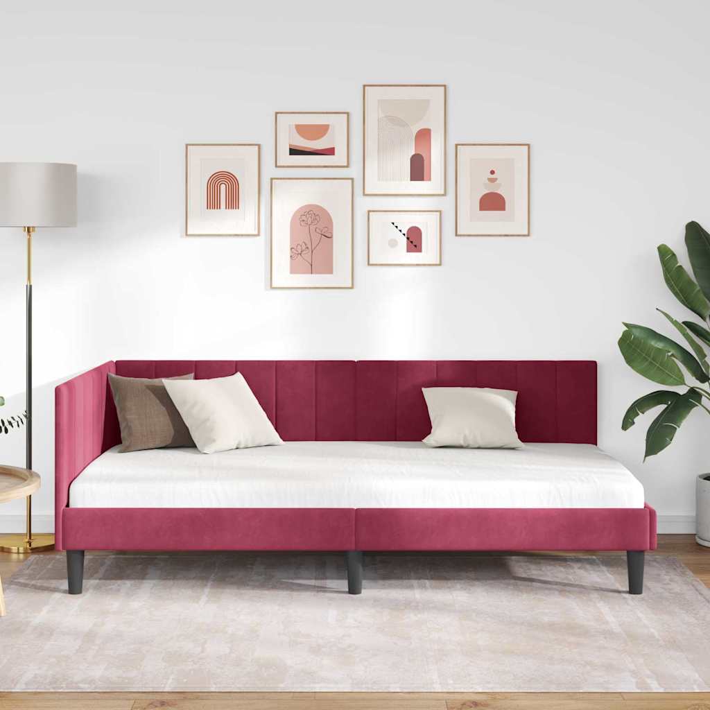 Hjørnesengramme med hovedgærde Vinrød 100 cm x 200 cm Fløjl