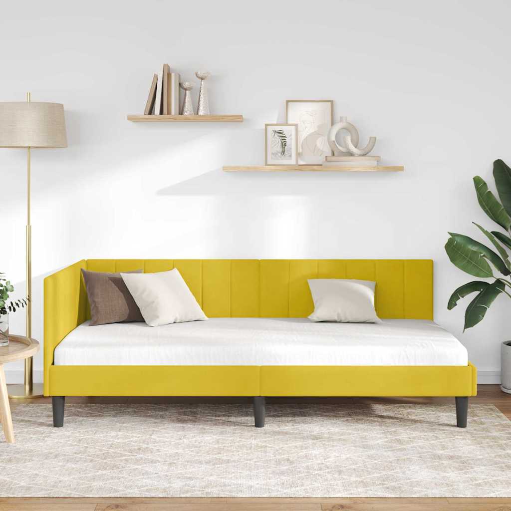 Hjørnesengramme med hovedgærde Gul 100 cm x 200 cm Fløjl