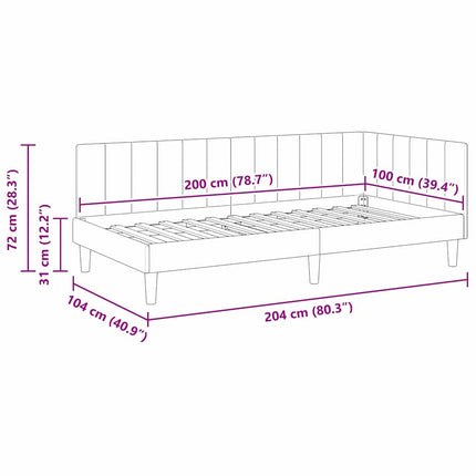 Hjørnesengramme med hovedgærde Creme 100 cm x 200 cm Fløjl